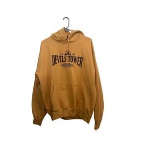 Prairie Mountain Yellow Devils Tower Logo Long Sleeve Pullover Hoodie Size L